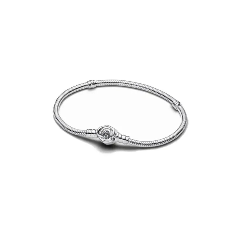 Bracelet pour charm fleur rose souple argent