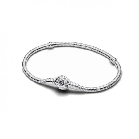 Bracelet pour charm fleur rose souple argent