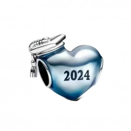 Charm coeur bleu chapeau diplome 2024 argent pour bracelet