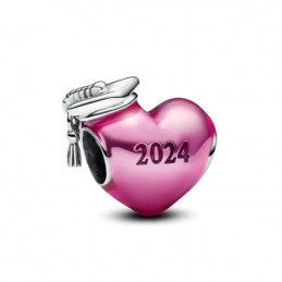 Charm coeur rose chapeau diplome 2024 argent pour bracelet