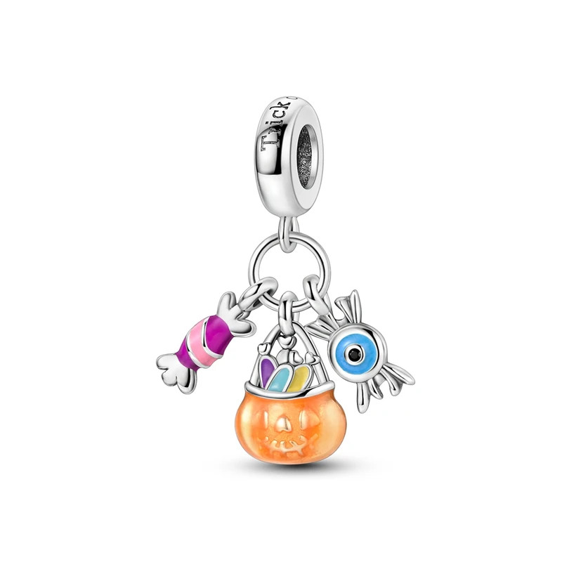 Charm phosphorescent halloween citrouille bonbon argent pour bracelet