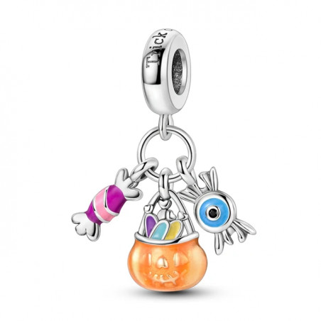 Charm phosphorescent halloween citrouille bonbon argent pour bracelet