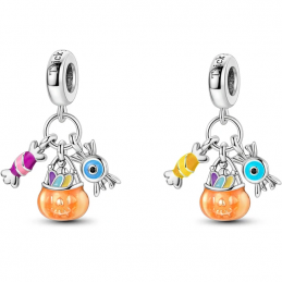 Charm phosphorescent halloween citrouille bonbon argent pour bracelet
