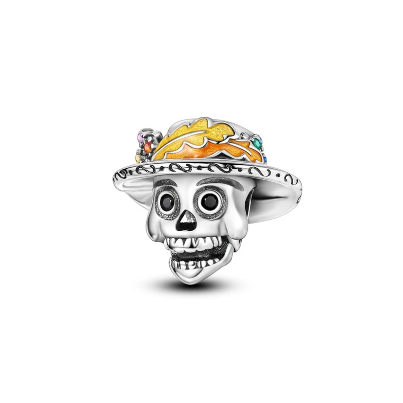 Charm phosphorescent halloween tête squelette chapeau argent pour bracelet Charm phosphorescent halloween tête squelette chapeau argent pour bracelet