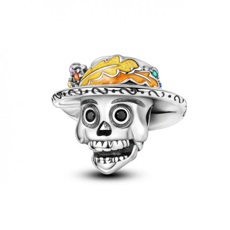 Charm phosphorescent halloween tête squelette chapeau argent pour bracelet
