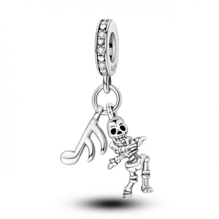 Charm halloween squelette note de musique argent pour bracelet