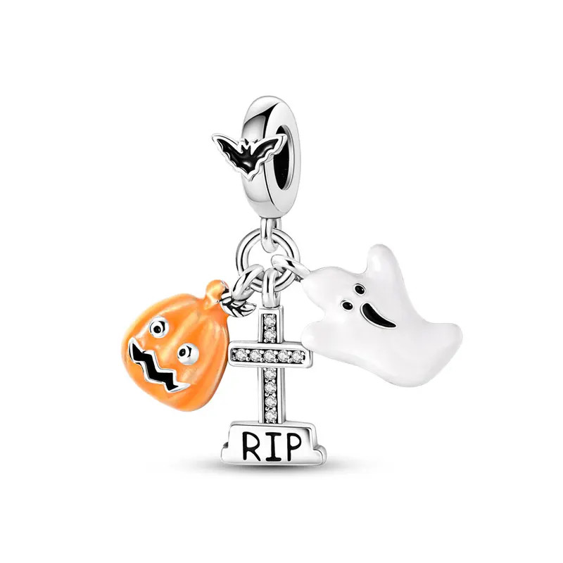 Charm halloween citrouille fantôme croix argent pour bracelet