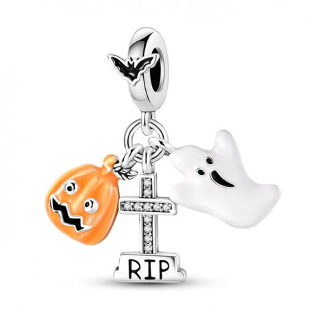 Charm halloween citrouille fantôme croix argent pour bracelet