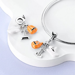 Charm halloween citrouille fantôme croix argent pour bracelet