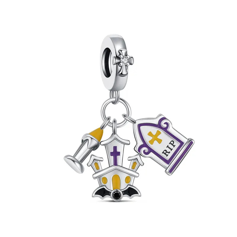 Charm halloween bougie chateau hanté argent pour bracelet