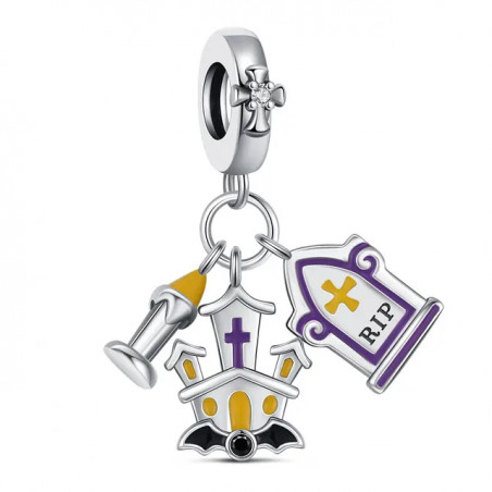 Charm halloween bougie chateau hanté argent pour bracelet