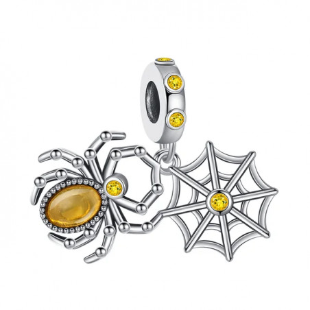 Charm halloween toile araignée pierre jaune argent pour bracelet