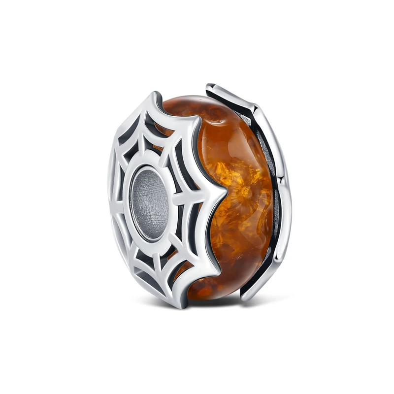 Charm séparateur murano orange toile araignée argent pour bracelet Charm séparateur murano orange toile araignée argent pour bracelet