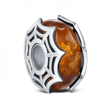 Charm séparateur murano orange toile araignée argent pour bracelet