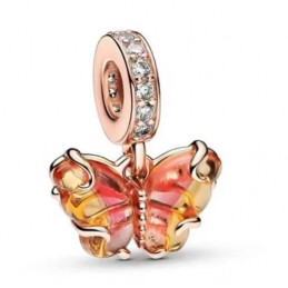 Charm papillon pierre orange or rose argent pour bracelet