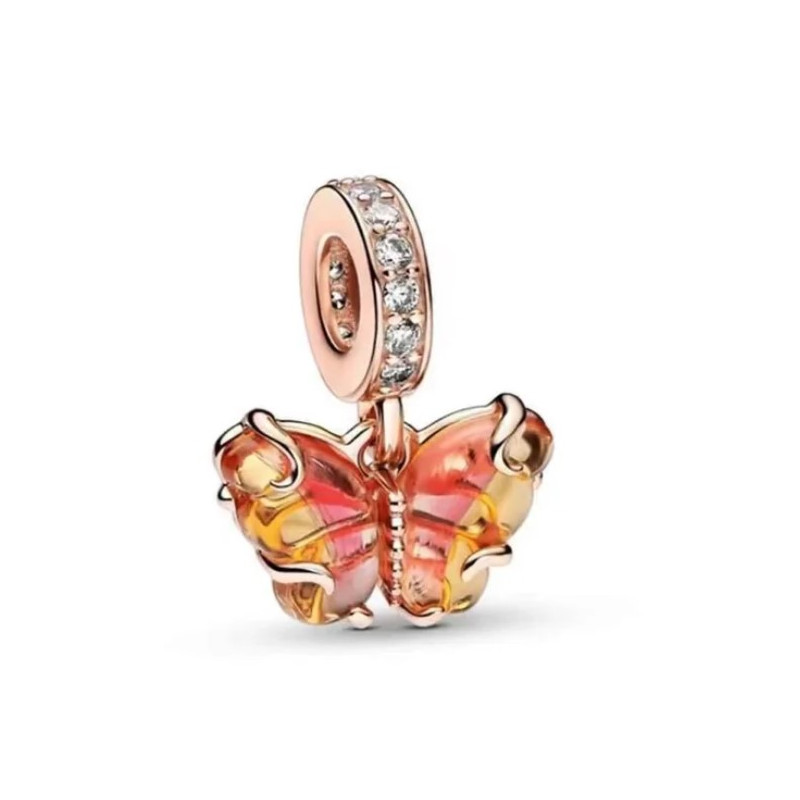 Charm papillon pierre orange or rose argent pour bracelet