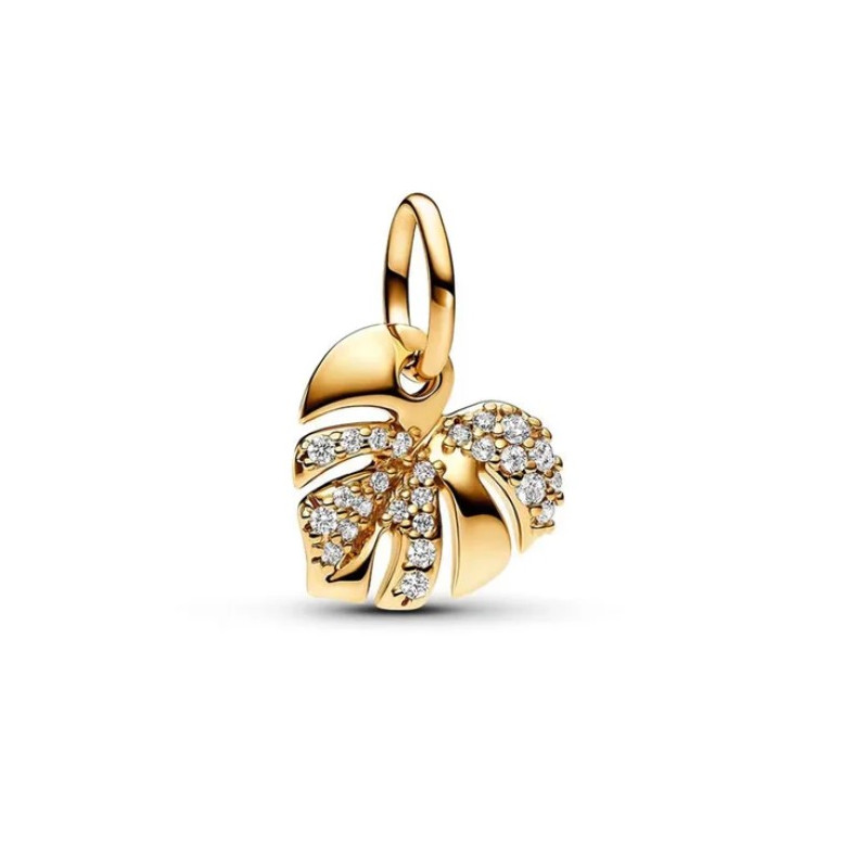Charm feuille exotique monstera strass or pour bracelet Charm feuille exotique monstera strass or pour bracelet