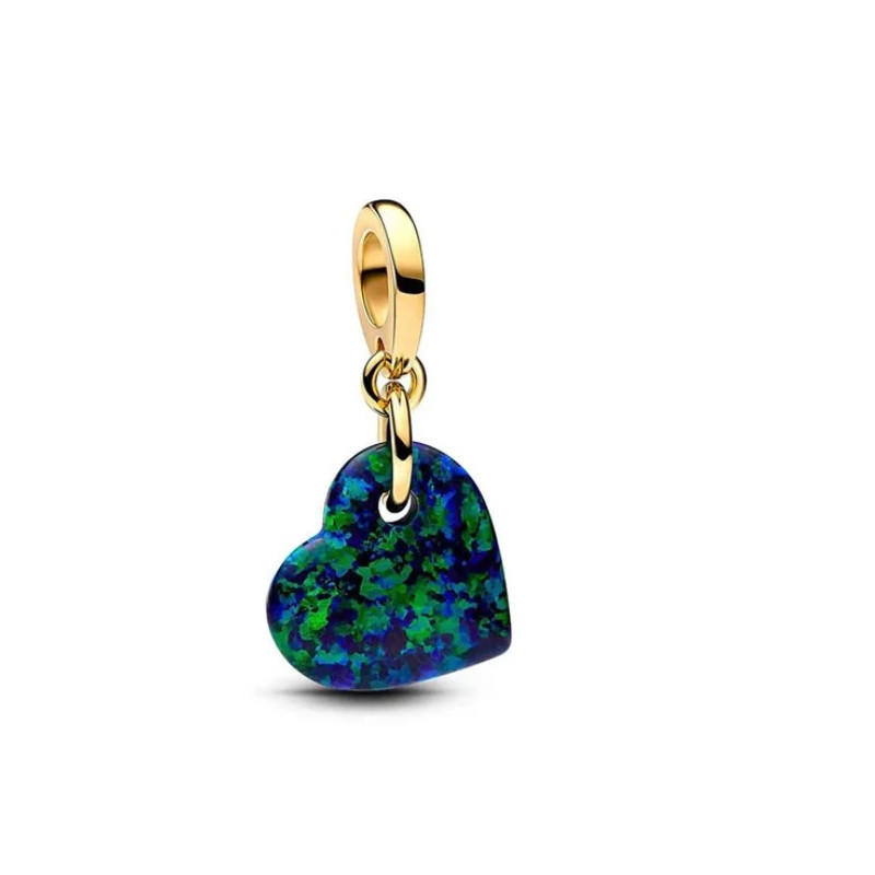 Charm coeur nacré bleu vert or pour bracelet