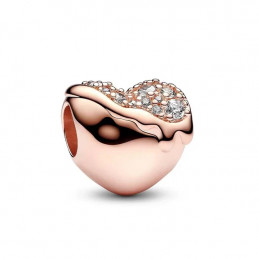 Charm coeur fondant lisse strass blanc or rose pour bracelet