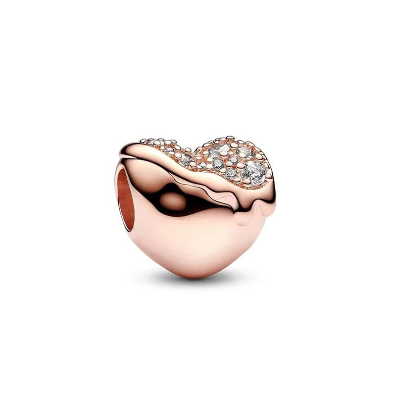 Charm coeur fondant lisse strass blanc or rose pour bracelet