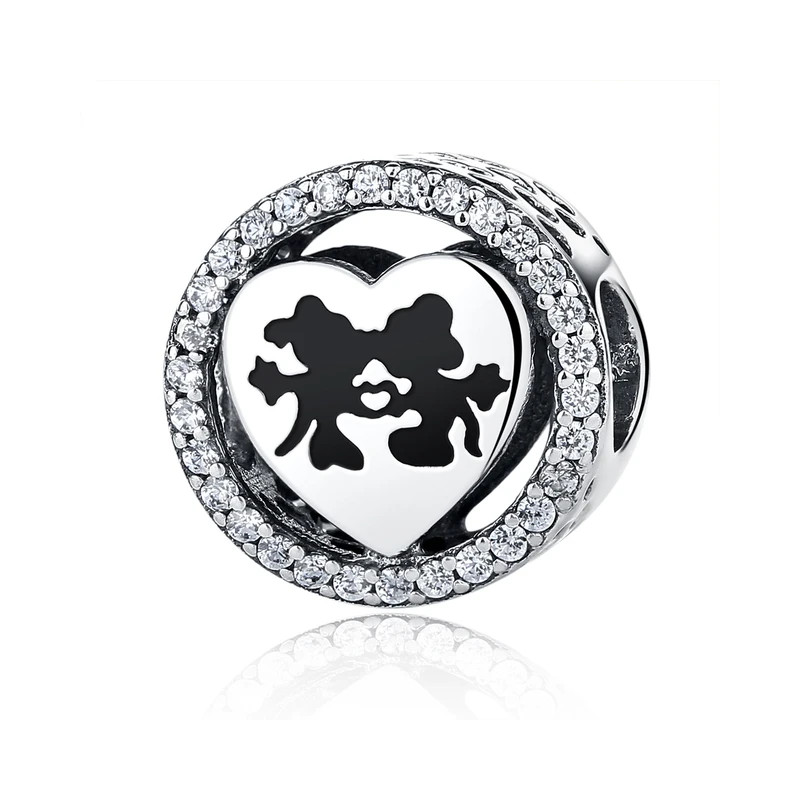 Charm rond mickey minnie coeur bisou argent pour bracelet