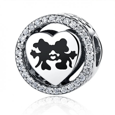 Charm rond mickey minnie coeur bisou argent pour bracelet