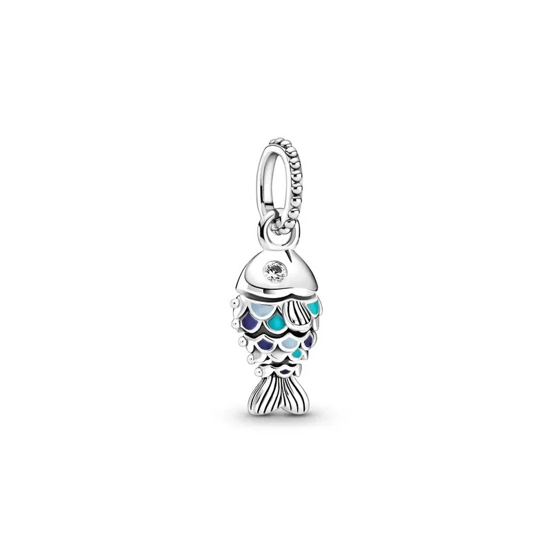 Charm poisson écaille bleu turquoise argent pour bracelet