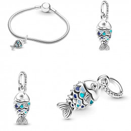 Charm poisson écaille bleu turquoise argent pour bracelet