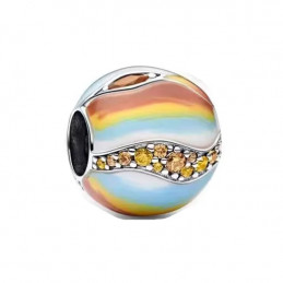 Charm sphère vague colorée bleue orange jaune strass argent pour bracelet