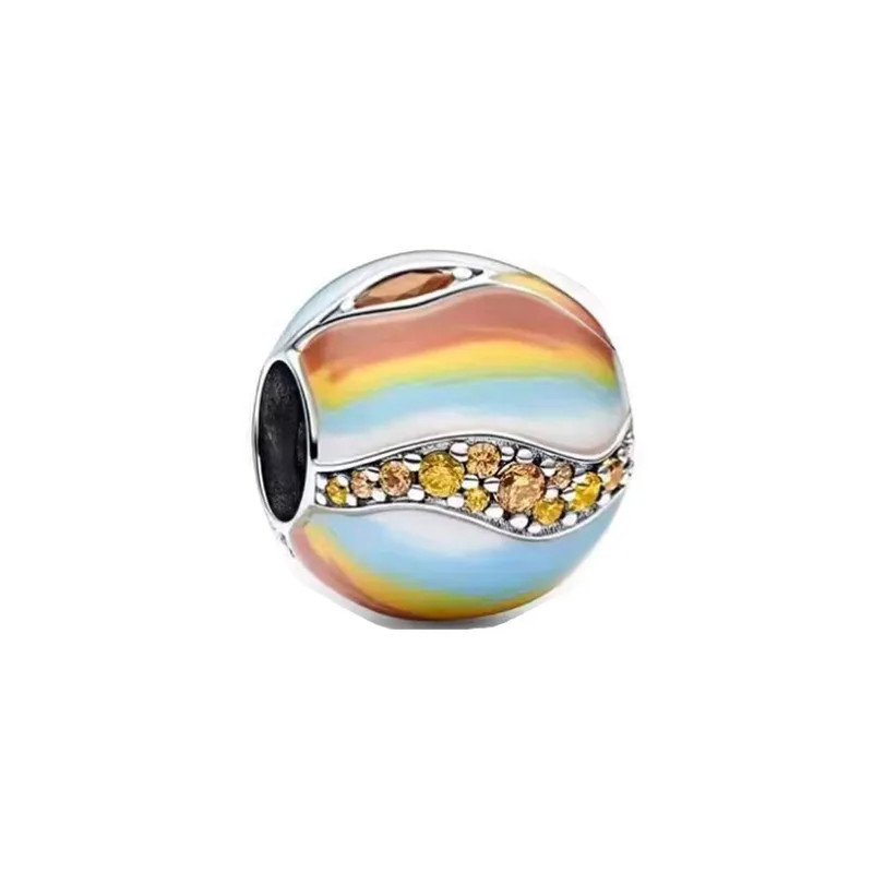 Charm sphère vague colorée bleue orange jaune strass argent pour bracelet
