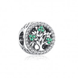 Charm rond arbre de vie pierre verte argent pour bracelet