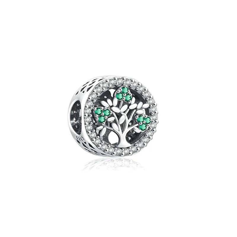 Charm rond arbre de vie pierre verte argent pour bracelet