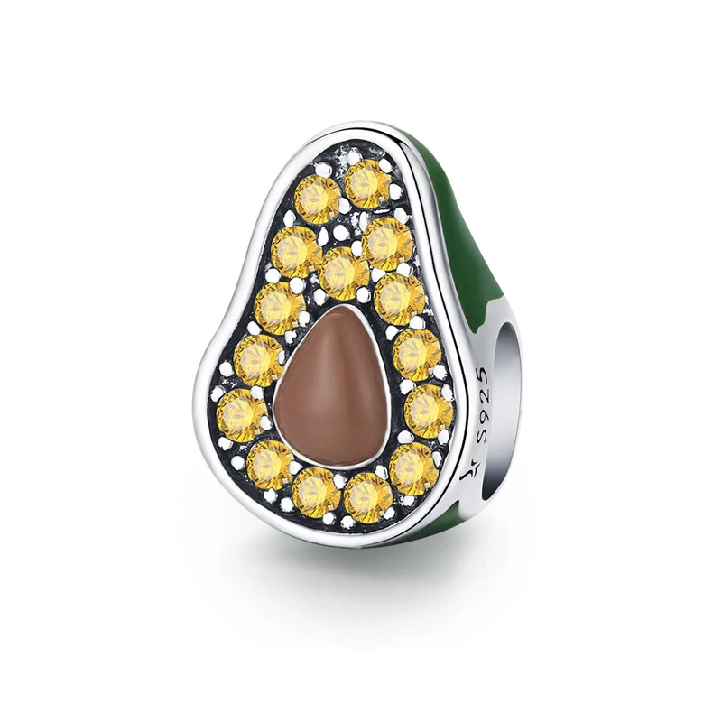 Charm avocat strass jaune argent pour bracelet