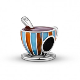 Charm tasse de chocolat bleu marron argent pour bracelet