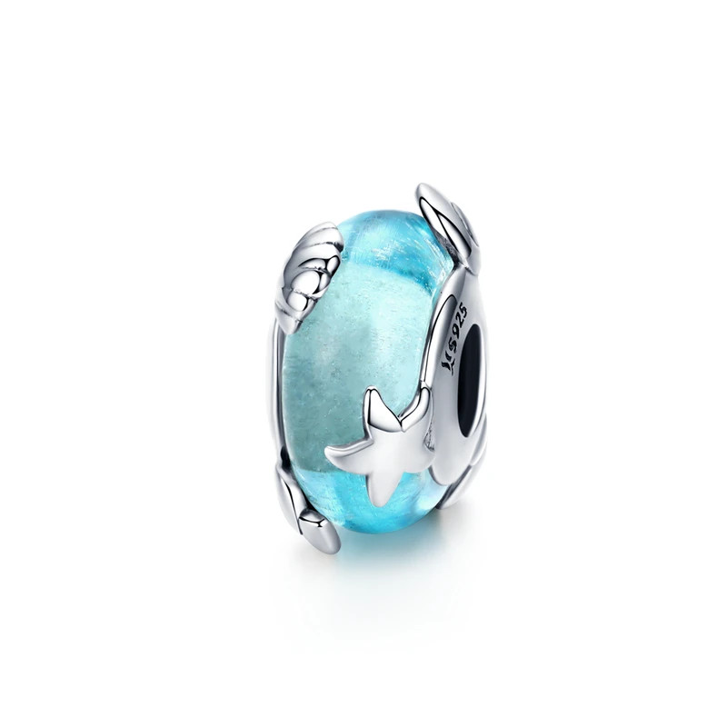 Charm séparateur océan bleu coquillage argent pour bracelet