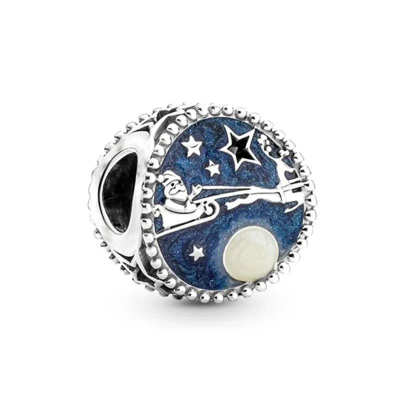 Charm rond traineau père noël ciel étoile argent pour bracelet