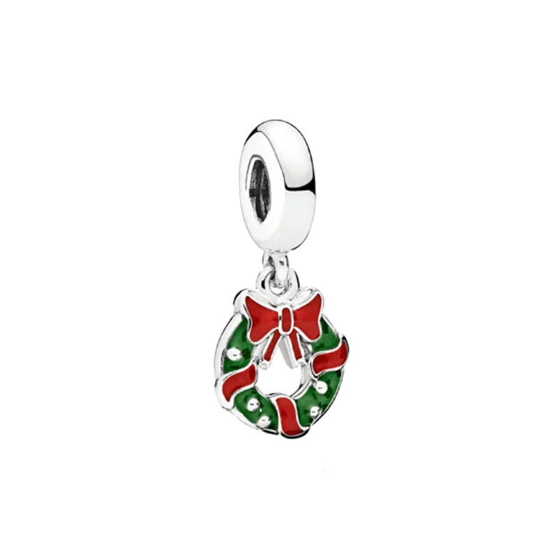 Charm couronne de noël noeud rouge argent pour bracelet
