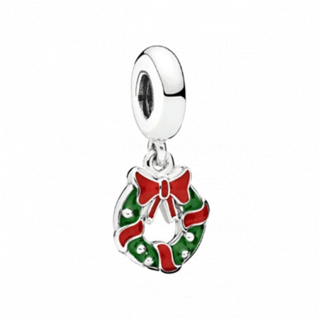 Charm couronne de noël noeud rouge argent pour bracelet