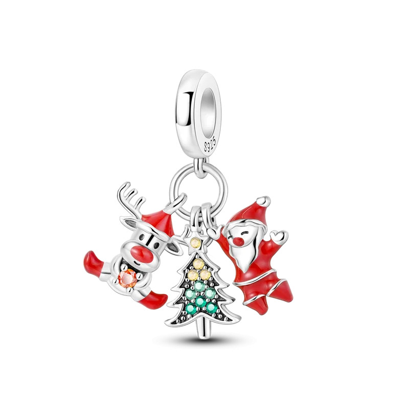 Charm renne sapin vert père noël argent pour bracelet