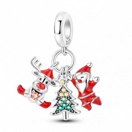 Charm renne sapin vert père noël argent pour bracelet