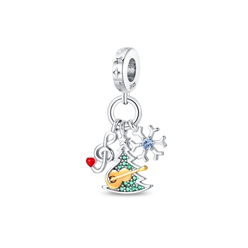 Charm musique clé de sol sapin vert flocon argent pour bracelet