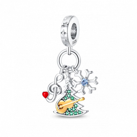 Charm musique clé de sol sapin vert flocon argent pour bracelet