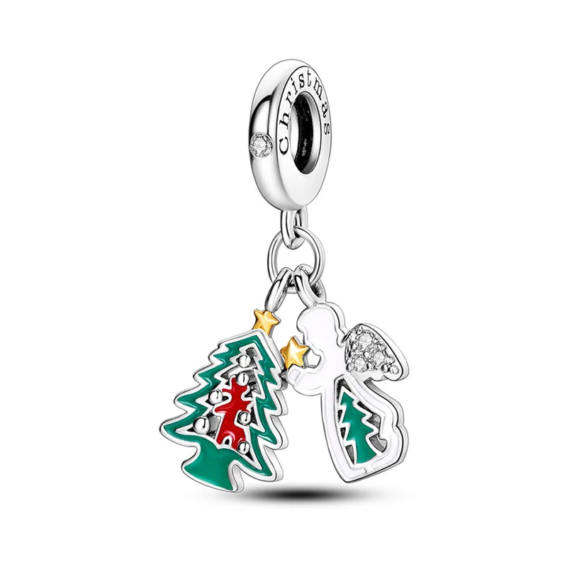 Charm sapin de noël ange aile étoile argent pour bracelet