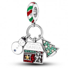 Charm bonhomme de neige maison pain d'épice sapin argent pour bracelet