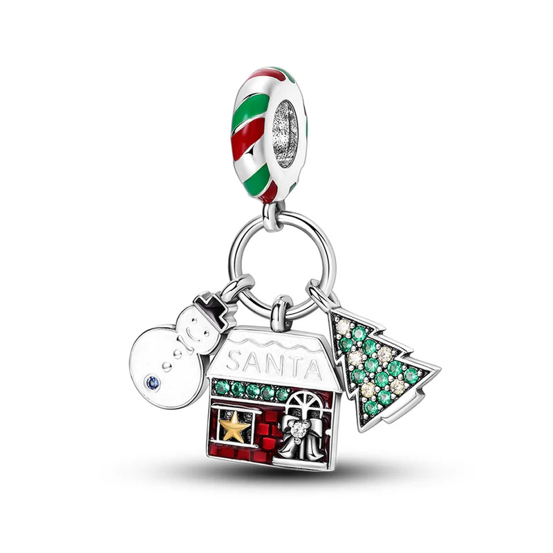 Charm bonhomme de neige maison pain d'épice sapin argent pour bracelet