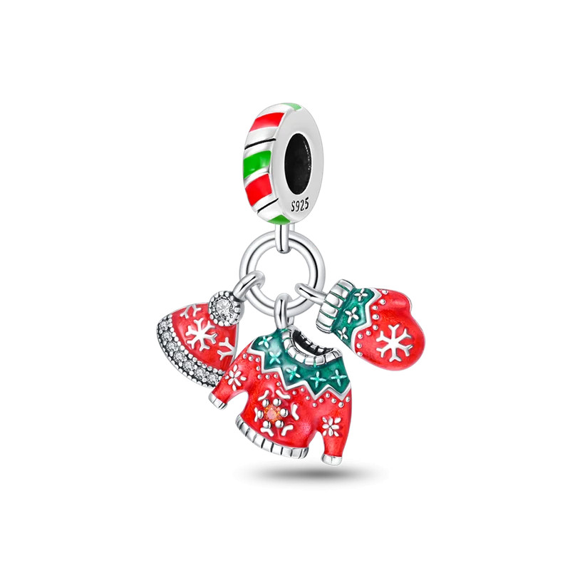 Charm pull moche de noël bonnet moufle flocon argent pour bracelet
