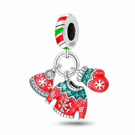 Charm pull moche de noël bonnet moufle flocon argent pour bracelet