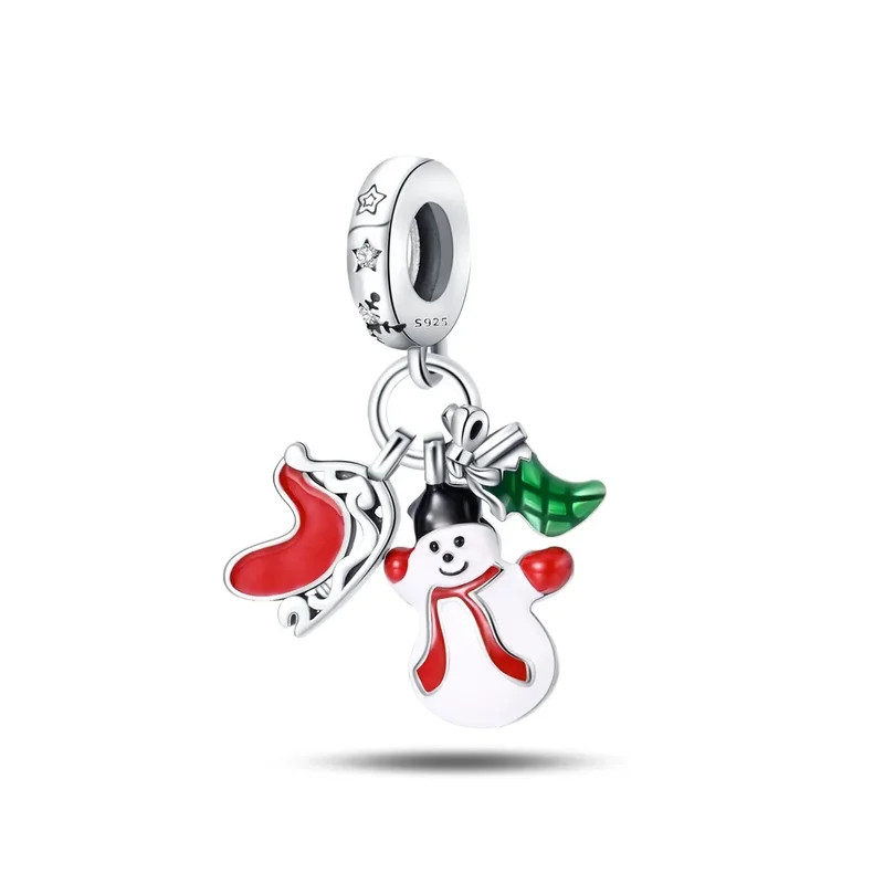 Charm traineau bonhomme de neige botte de noël argent pour bracelet