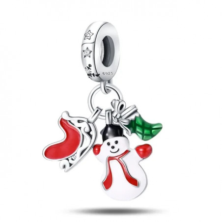 Charm traineau bonhomme de neige botte de noël argent pour bracelet