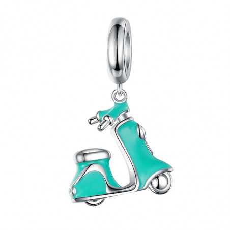 Charm scooter vespa turquoise argent pour bracelet